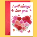 Tarjeta de San Valentín con corazón de flores y sobre rojo en fondo brillante - Estilo Forma de Corazón de Rosa Roja Rosa (T02040177)