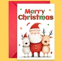 Large Christmas card set with Santa and reindeer illustration and red envelope - Santa And Reindeer Holiday Set (T02040123)
