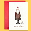 Large vintage Christmas card set with hand-painted Santa and red envelope - Santa With White Bird Card Set (T020400599)