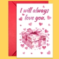 Tarjeta de San Valentín con diseño de caja de regalo de acuarela y sobre rojo - Estilo Acuarela Lazo de Corazón Caja de Regalo (T02040179)