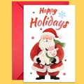 Christmas card set with Santa, white cow illustration, and a bright red envelope - Santa And White Cow Holiday Set (T02040125)