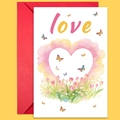 Tarjeta vertical de San Valentín con mariposas en acuarela y sobre rojo set - Estilo Acuarela Corazón de Tulipán Mariposa (T02040180)