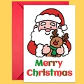 Christmas card with Santa and reindeer illustration and matching red envelope - Santa Hugging Reindeer Card Set (T02040126)