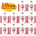 Flat lay of 10 pack watercolor flower greeting cards with red envelopes on white background - Card And Envelope