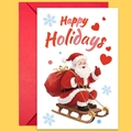Hand-drawn Santa Claus Christmas card with Happy Holidays text and red envelope - Santa With Snowflakes And Hearts (T02040127)