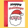 Christmas greeting card with cartoon Santa and red envelope on yellow background - Cartoon Santa Head Card Set (T02040128)