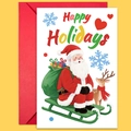 Holiday greeting card set with Santa and reindeer illustrations and a red envelope - Santa With Sack And Deer Set (T02040130)
