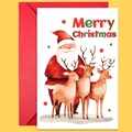 Christmas greeting card set with Santa illustration and a matching deep red envelope - Santa And Three Reindeer Set (T02040132)