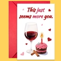 Set de tarjeta de San Valentín y sobre rojo con diseño de vino y cupcake - Estilo Ilustración Cálida Cupcake de Vino (T02040187)