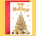 Christmas card set with golden hand-drawn tree illustration and festive red envelope - Hand-painted Tree With Pinecones (T02040133)