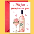 Tarjeta de San Valentín con ilustración de vino y set de sobre rojo elegante - Estilo Ilustración Corazón Rosa Vino Rosado (T02040190)