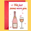 Tarjeta de San Valentín con diseño de champán rosa y sobre rojo en tamaño grande - Estilo Corazón Copa de Vino Botella de Champán Rosa (T02040191)