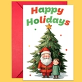 Christmas card set featuring Santa and girl illustration with a matching red envelope - Santa And Girl Watercolor Card Set (T02040136)