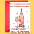 Divertida tarjeta de San Valentín de vino con sobre rojo sobre fondo amarillo - Estilo Citas Románticas Humorísticas Vino Rosado (T02040192)