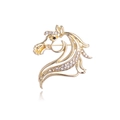 Exquise broche tête de cheval ajourée dorée ornée de zircons blancs pour femmes - Style Tête de Cheval Ajourée Dorée (D034-A)