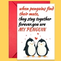 Tarjeta de felicitación romántica de pingüinos con sobre rojo para San Valentín - Estilo Eres Mi Pingüino Pingüinos Acurrucados (T02040194)