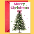 Christmas card set featuring watercolor pink tree illustration with red envelope - Tree With Pink Decor Card Set (T02040139)