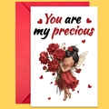 Tarjeta de San Valentín You are my precious con dibujo de hada y sobre rojo vivo - Estilo Eres Mi Preciado Hada Sosteniendo Rosas (T02040197)