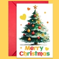 Artistic watercolor Christmas tree card with colorful ornaments and red envelope set - Watercolor Tree With Gold Star (T02040141)