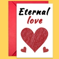 Set de tarjeta Eternal love con sobre rojo sobre un fondo amarillo vibrante - Estilo Amor Eterno Corazón Rojo Dibujado a Mano (T02040198)