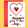 Set de tarjetas de San Valentín con sobre rojo y diseño de corazones para parejas - Estilo Feliz Día Tú Más Yo Múltiples Corazones Delineados (T02040199)