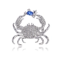Eleganter Silberne Krabbe Brosche mit blauem Edelstein und funkelnden Strasssteinen - Silber