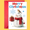 Christmas card with watercolor snowman illustration and red envelope on yellow background - Snowman With Bird And Gift Card Set (T02040144)