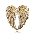 Vintage gold heart-shaped angel wings brooch with sparkling white rhinestones - C938-A