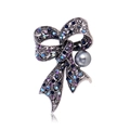 Broche de lazo vintage con diamantes azules y perla gris en aleación de plata - Estilo Strass Multicolor (XZ078-B)