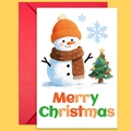 Foldable Christmas card with snowman and tree illustration plus a red envelope - Snowman And Tree With Snowflakes (T02040146)