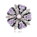Elegante spilla floreale con cristalli viola e perla su base in lega d'argento - Argento (B299-B)
