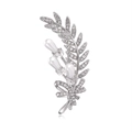 Eleganter Weizenhalm-Blatt-Brosche mit weißen Perlen und Kristallen auf Silberbasis - Weizenähre-Perlen-Stil (C735-A)