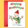 Large Christmas card set with snowman illustration and red envelope for holidays - Snowman With Red Hat And Scarf (T02040148)