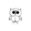 Minimalist silver owl brooch with hollow silhouette and large black crystal eyes - Silver (D089-B)