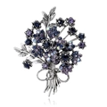 Eleganter Strauß-Brosche mit lila und blauen Kristallen auf reflektierendem Grund - Silber-Stil (C740-B)