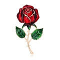 Exquisite red rose brooch with green leaves and gold finish stem on white background - Red Rose (C731-A)