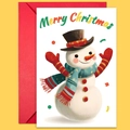 Christmas snowman greeting card set with matching red envelope on yellow background - Cartoon Snowman With Top Hat (T02040150)