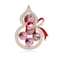 Elegant gold gourd brooch with pink crystals and a red enamel bow on white background - Pink Gourd Bowknot Style (C764-A)