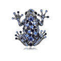 Broche de rana retro con cristales azules y negros en aleación plateada, fondo blanco - Base Plateada Strass Azul (B302-A)