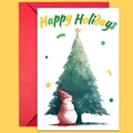 Christmas greeting card with snowman illustration and a bright red festive envelope - Watercolor Tree And Snowman Set (T02040151)