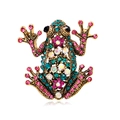 Broche de rana vintage dorado con brillantes diamantes de imitación verdes y rosas - Base Dorada Strass Multicolor (B302-B)