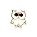Minimalist golden hollow owl brooch with large black gemstone eyes on white background - Gold (D089-A)