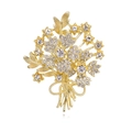 Elegante spilla a bouquet di fiori dorati con cristalli scintillanti e dettaglio a fiocco - Bouquet di Fiori Dorato (C740-A)