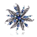 Vintage silver alloy flower brooch with deep blue rhinestones and crystal star accents - Blue Floral Style (D068-A)