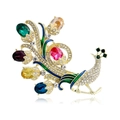 Luxury peacock brooch pin with colorful rhinestones and gold-tone finish for suits - Multicolor Peacock Style (B324-A)