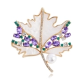 Broche de hoja de arce de lujo con perlas y piedras preciosas para trajes y vestidos - Dorado (B320-B)
