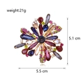 Detailed view of 5.5cm crystal flower brooch with colorful rhinestones on gold base - Colorful Floral Style (A075-A)