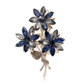 Elegante broche floral con cristales azules y grises sobre un tallo chapado en oro - Metal Dorado Con Diamantes De Imitación Azules Y Gris Humo(B321-B)