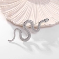 Detail of silver snake brooch with realistic scales on a white shell ceramic tray - Simulation Snake Silver