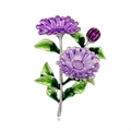Elegante spilla a margherita viola con petali in smalto e foglie verdi su metallo - Viola (C489-C)